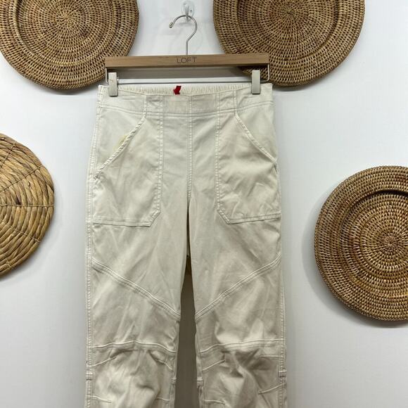 $128 Spanx Neutral Off White Zipper Stretch Twill Cargo Jogger Pants Medium - Picture 3 of 7